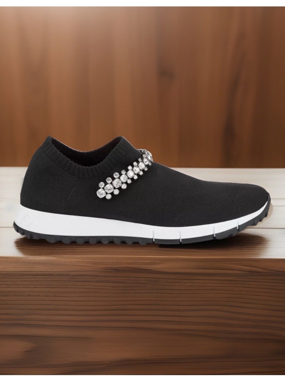 Jimmy Choo Black Knit Fabric Crystal Embellished Verona Sneakers Size 40